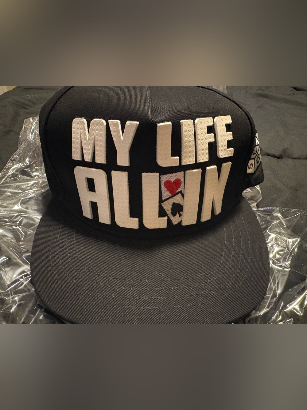 Black 'My Life All In' Embroidered Cap
